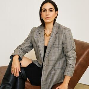 ROSEANNA Linen Wool Windowpane Plaid Blazer Gray Navy Sz 40/Large $550 {U18}